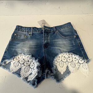 Denim Lace-Trim American Bazi  Women’s Shorts